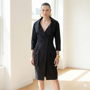 Vintage Donna Karan New York 1990s Black Cotton Utility Cargo Dress - 6 (Small)